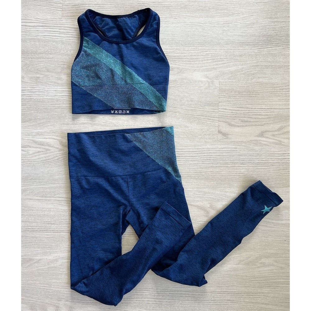 LNDR Womens Blue Sz S Or M Compression Leggings and Sports Bra Star Set
